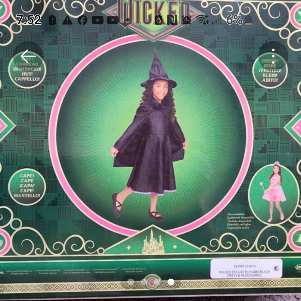 Wicked's Elphaba Deluxe Charming‎ Black and Purple Kids Costume with Hat